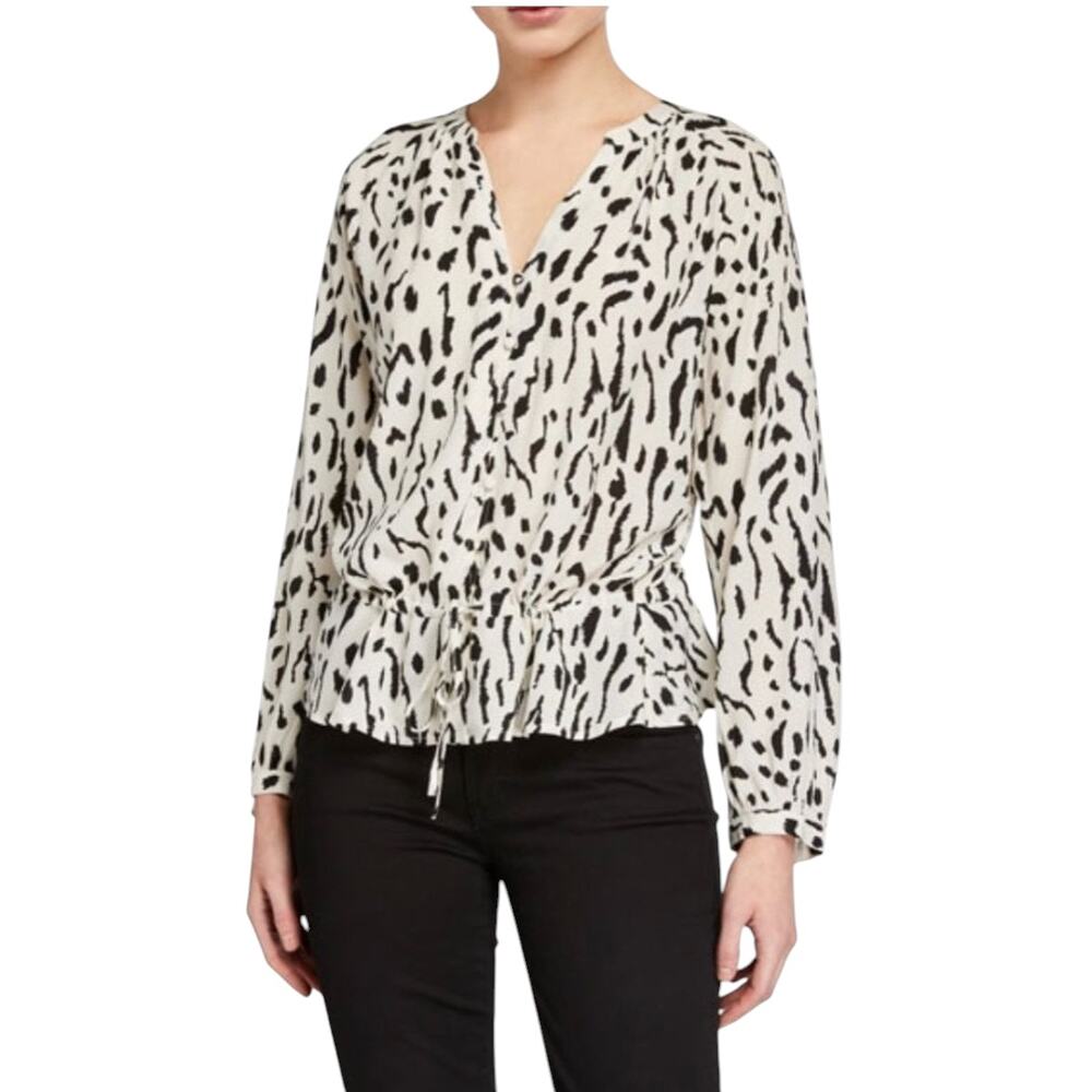Rails Black & Cream Drawstring V-Neck Blouse